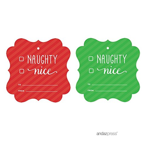 Andaz Press Christmas Collection, Fancy Frame Gift Tags, Nice Naughty Checkbox, to from, 24-Pack