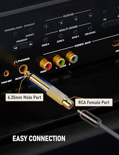 Adaptador de audio RCA a Jack mono 1/4" 2 piezas miniatura 3
