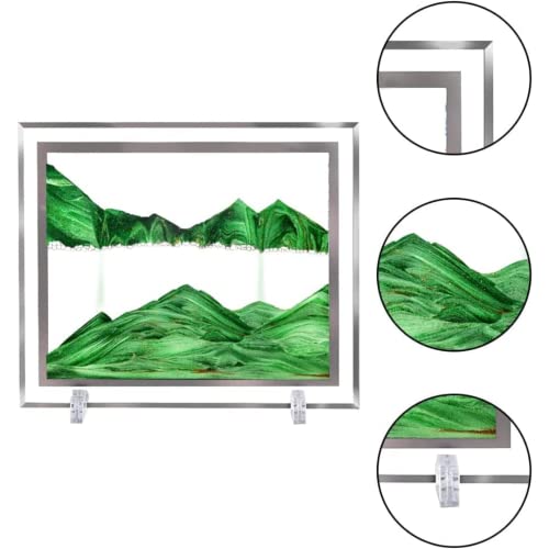 Image of NYRWANA Sand Art, Moving Sand Art,Sand Art Decor Picture Glass Liquid Wall Painting, 3d Deep Sea Sandscape Natural Landscape in Motion Display with Flowing Sand Frame for Home Decor, Diwali Gift Item, (12 inch, Green)