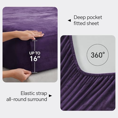 Image of BEDELITE Flannel Sheets Twin Size Purple - Super Soft Fleece Sheets Set Fluffy Extra Plush, 3 Piece(Include Fitted Sheet, Flat Sheet, 1 Pillowcase)