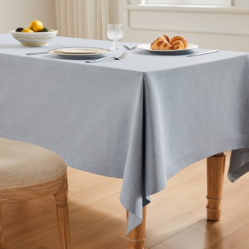 ZeeMart Basic Linen Textured Table Cloth, 52 x 70 Inch Chambray Blue, Farmhouse Style Light Blue Rectangle Tablecloth, Wrinkle Resistant Washable Heavy Weight TableCloths by ZeeMart - Used condition - Image 4
