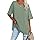 iudam Oversize T Shirt Damen mit V-Ausschnitt Sommer Longshirt Kurzarm Übergroße Oberteil Locker Sport Tops Casual Tee Shirts Blusen,Hellgrün,XXL