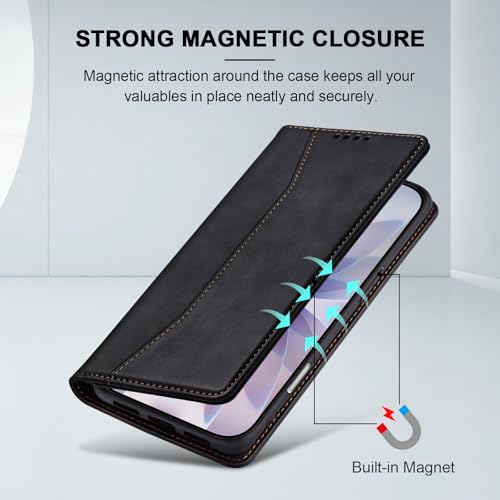 Image of Jasonyu Flip Wallet Case for iPhone 17,Leather Magnetic Folio Cover with Card Holder,Kickstand - TPU Shockproof Durable Protective Phone Case,Black