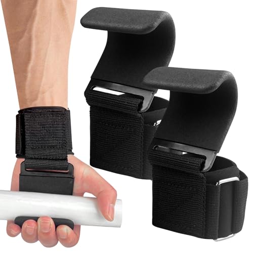 MeoZynxadril Zughilfen Krafttraining (Pair), Gewichtheberhaken für Männer und Frauen, Griffhilfen Kraftsport, Power Zughilfen Krafttraining, für Bodybuilding, Gewichtheben, Krafttraining, Schwarz