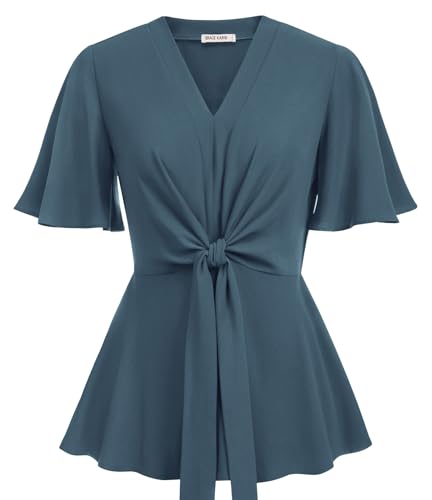 Image of GRACE KARIN Women's Elegant V-Neck Tie Waist Flowy Peplum Shirt Tops