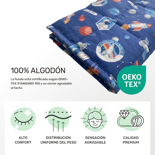 Miniatura 4 de Dailydream Manta Pesada Para Niños, 90 X 120 Cm, 2,5 Kg, Diseño De Espacio, De Algodón 100 , Relleno De Perlas De Cristal, Manta Terapéutica Para Peso Corporal 20-35 Kg