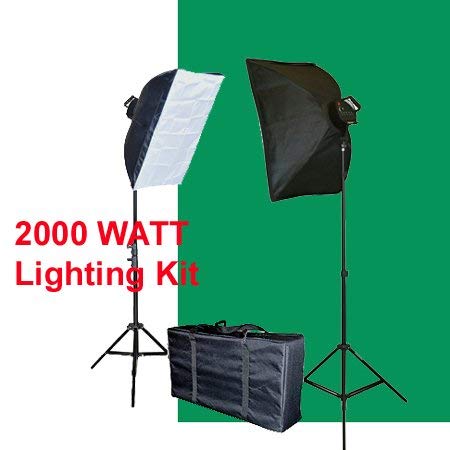 Photography Video Chromakey 10x12 Green Screen with 2000 Watt Digital Video Continuous Light Lighting Kit and Carrying Case - 2 Light Stands, 2 Softboxes, 2 Light Heads 10 Light Bulbs 45w Each,