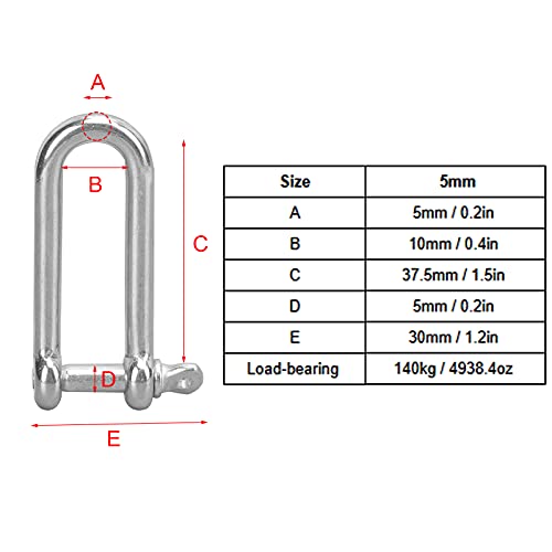 D Manilha, Fivela de Aço Tipo U Aço Inoxidável para Corrente de Cabo de Aço para Carregamento(5mm)