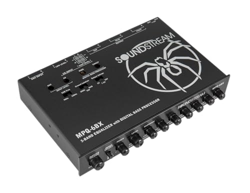 Soundstream MPQ-6BX 1/2 DIN 5-Band Car Audio Equalizer with Digital Bass Reconstruction – 7V RMS Output, Subsonic Filter, ±18dB EQ Adjustment, 6-Channel Preamp, High SNR, Compact Dash Mount