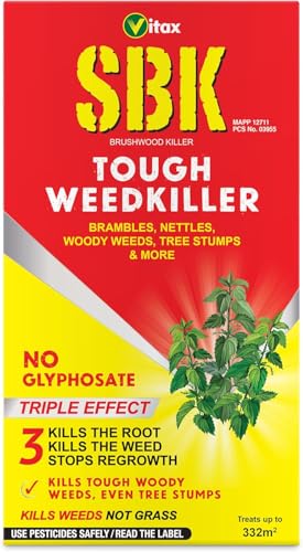 Vitax SBK Tough Weedkiller 1L | Kills Down To The Roots | Suitable For Brambles, Nettles, Dock, Woody Weeds, Hardwood & Tree Stumps | Targets Weeds Not Grass | Concentrate Coverage 332m2
