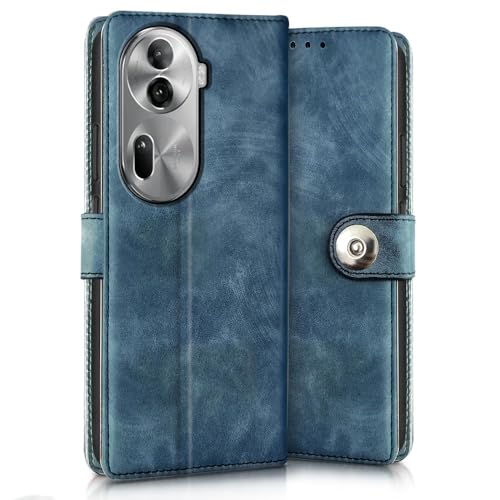 Image of WOW IMAGINE Shock Proof Flip Cover Back Case for Oppo Reno 11 Pro 5G (Magnetic Button Flip Case | Wallet Pockets & Stand | Leather Finish | Aquamarine)