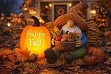 Solar Garden Gnomes Outdoor Statue with Solar Lights Fall Decorations Lighted Fall Gnome Pumpkin Figurine Decor Resin Thanksgiving Table Decorations for Porch Patio,Yard,Lawn Ornament Mom Gift