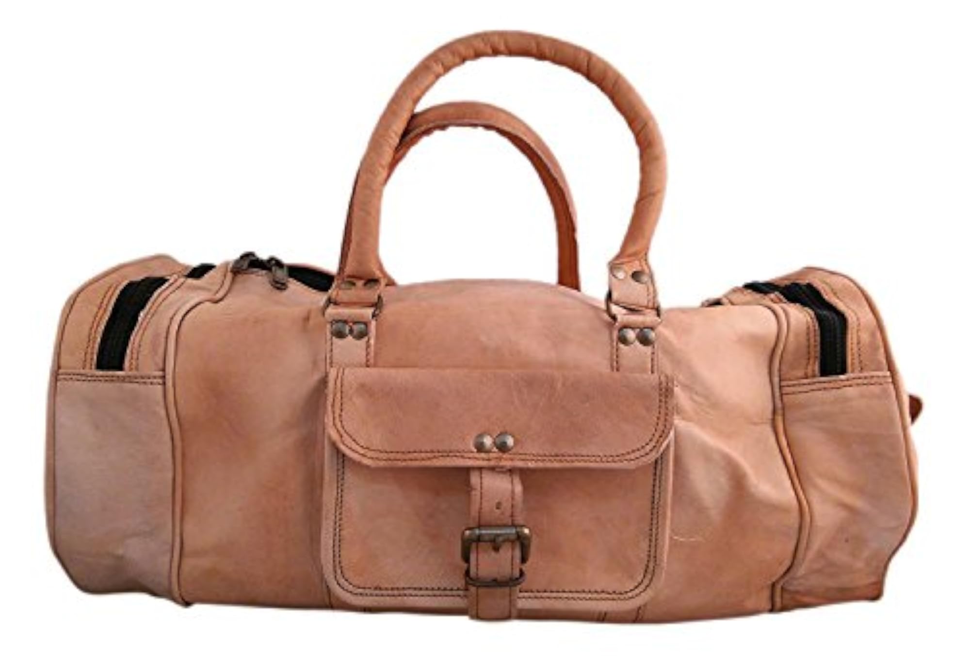 Unisex Handmade Real Leather Duffel Bag, Tan Brown