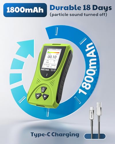 Portable Nuclear Radiation Detector AEGTEST Radar-5633 Geiger Counter with TFT LCD Screen, Rechargeable Dosimeter for Beta Gamma X-ray Detection, Measures in CPM μSv/h μR/h μSv - Green