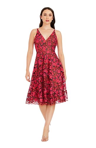 Image of Dress the Population Women's Elisa Sleeveless Plunge Neckline Fit and Flare Midi Dress