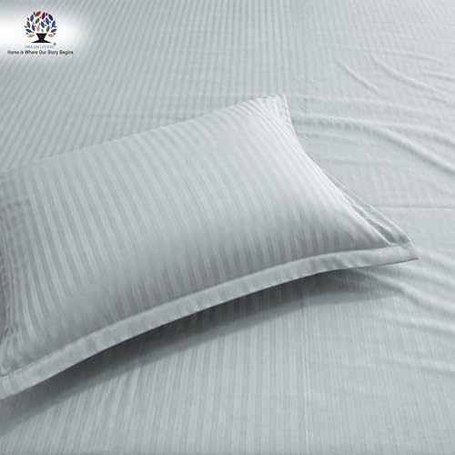 Image of Dream Living Stripe King Bedsheet with 2 Pillow Covers | 120 GSM | 275x275 Cm | Grey