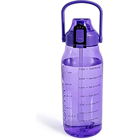 Motivational Half Gallon/64oz Water Bottle with Straw & Time Marker& Handle, Leak-Proof Tritan BPA Free Water Jug for Fitness ,Outdoor, Sport (Purple) Cover