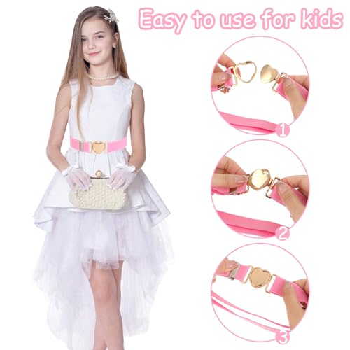 Molain 2 Pack Girls Belt for Waist Size 15-30", Kids Elastic Belt Heart-Shaped Metal Buckle Waist Belt for Girls3