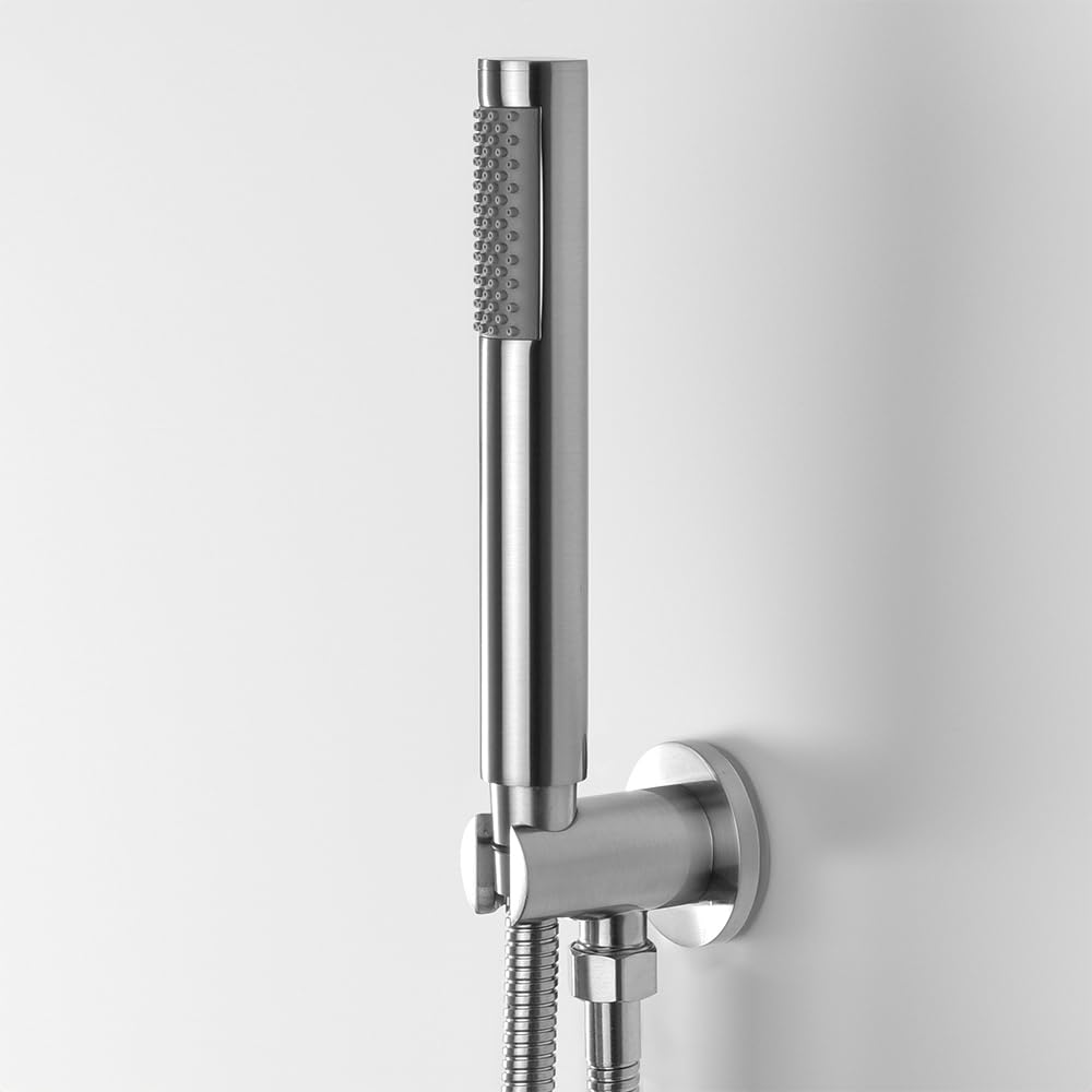 Kit Doccia Completo Satinato – Doccetta Monogetto In Ottone, Flessibile 150cm E Presa Con Supporto – Attacchi G 1/2''
