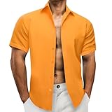 Barry.Wang Hawaii-Hemd für Herren, kurzärmelig, Knopf, Blumenmuster, lässig, tropisch, Urlaub, Strand, A-Orange, Klein