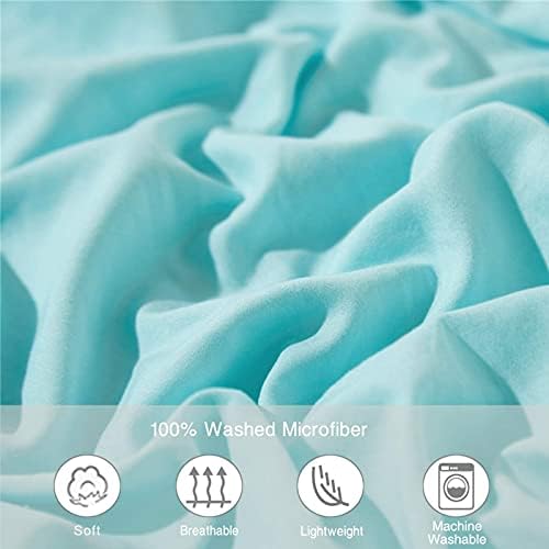 Turquoise Pom Duvet Cover Queen Size - 3 Piece Aqua Boho Bohemian Farmhouse Microfiber Comforter Cover Set - Soft and Lightweight Quilt Cover, Solid Teal Pompom — view 3