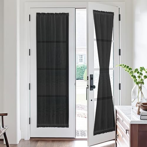 NICETOWN 2 Panels Sheer Door Curtain for French Front Window, Sheer Light Filtering Voile Patio Glass Door Rod Pocket Curtain for Kitchen Living Room,