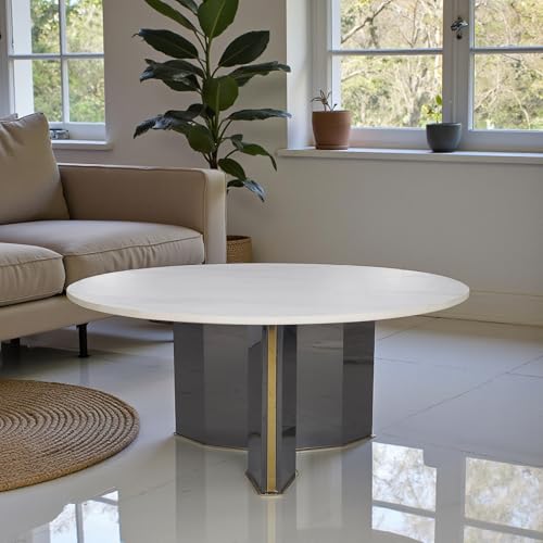 Image of The Attic Tristar Round Coffee Table with Marble Finish, Modern Center Table for Living Room & Lounge