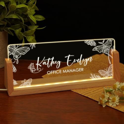 Image of Custom Name Plate for Desk, Personalized Light Up Acrylic Desk Name Plate, Personalized Office Gifts for Boss Coworkers Teacher, Employee Appreciation GIfts, Office Decor for Women Men