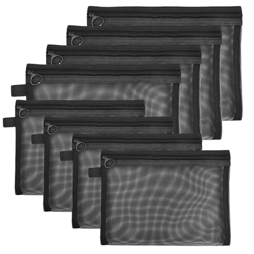 Anseom Bolsa de Cosméticos de Malla Almacenamiento Maquillaje Negro Bolsas Papelería Almacenamiento Bolsas Nylon Bolsos Ducha con Cremallera 8 Piezas