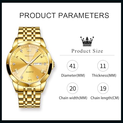 OLEVS Watch for Men Analog Quartz Dress Diamond Business Watches Two Tone Stainless Steel Waterproof Luminous Date Luxury Wrist Watch