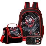 Kit Mochila Costas Escolar Infantil Passeio Aranha Grande Menino+ Lancheira Transversal + Estojo Duplo