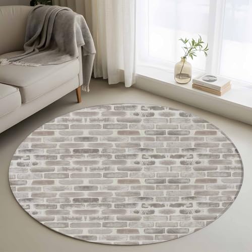 3.3 Ft Round Rug for Bathroom, Beige Brick Wall Indoor