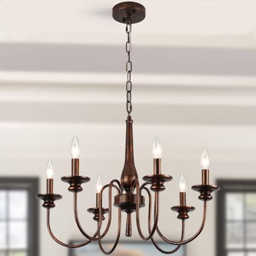 TYNEWRGY 24" Farmhouse Chandelier, 6-Light Oil Rubbed Bronze