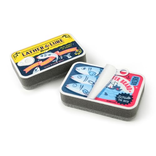 Image of Genuine Fred Tidy TINS Sardine Sponges, Set of 2, Durable Layered Sponges, Fun and Quirky Tinned Fish Inspired Kitchen Accessory, Gift-Ready Packaging