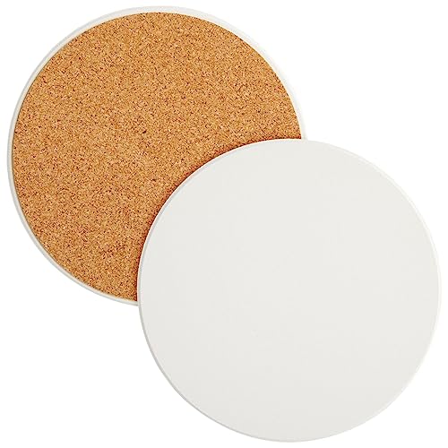 12 Round Unglazed Ceramic Tiles For Crafts With 12 Cork Pads For Diy Coasters, Acrylic Pouring, Alcohol Ink, White Blank Coasters For Painting, Art Projects (4.2 In) #TOP6