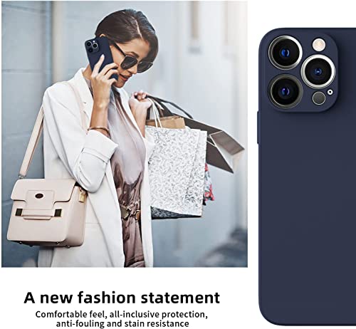 Image of DIZORO Square Candy Liquid Silicone iPhone Case Cover Compatible for iPhone 13 Pro Max, All Cube Series with Microfiber Lining Compatible iPhone 13 Pro Max (6.7 inch) - Dark Blue