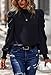 Angashion Womens Tops Casual Crewneck Long Lantern Sleeve Self Tie Blouses Solid Tunic Shirts 2025 Black Medium