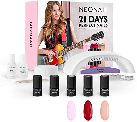 NEONAIL zestaw startowy z lampą LED, 2 x lakier do paznokci burgundowy, beżowy Base Top Cleaner