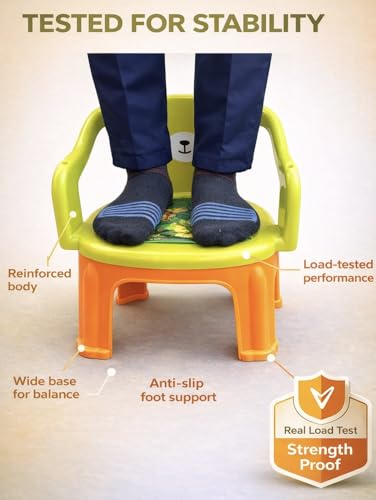 Image of MY LITTLE TOWN Kids Feeding Chair| Musical Chu Chu Chair| Baby Chair| 4-36 Months| Baby Chair| Portable| Booster seat (Greenish Yellow with Orange)