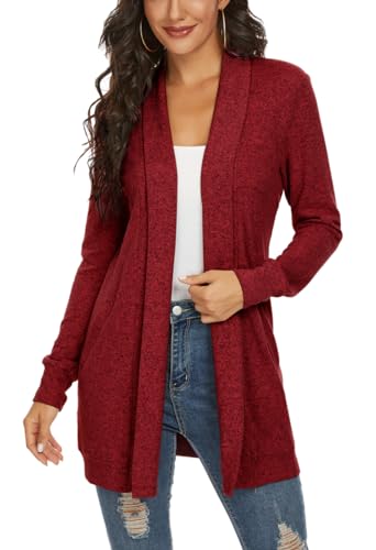 Tribear Women's Long Sleeve Open Front Loose Casual Lightweight Kimono Cardigan