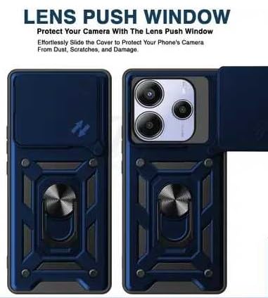 Image of SPAZY CASE Redmi Note 14 SE 5G Back Cover | Heavy Duty Hybrid Case with 360 Degree Rotating Finger Ring Holder + Slider Shutter Camera Protection Case for Redmi Note 14 SE 5G - Blue