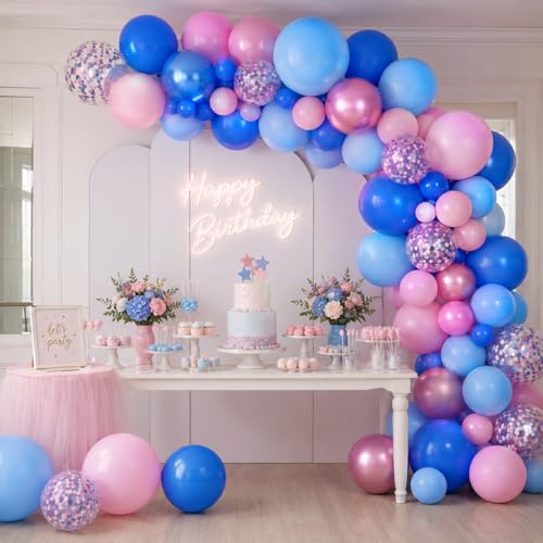 Image of HILAVO Pink and Blue Balloons 12 Inch Pastel Metallic Blue Baby Light Pink Chrome Latex Balloon Confetti Balloon for Kids Girls Hawaiian Summer Gender Reveal Wedding Birthday Baby Shower Party Decor