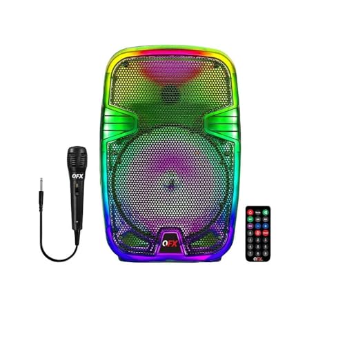 QFX 8 Translucent Portable Party Bluetooth Speaker with Rechargeable Battery Built-in Handle FM Radio and Wired Microphone - TMS-802