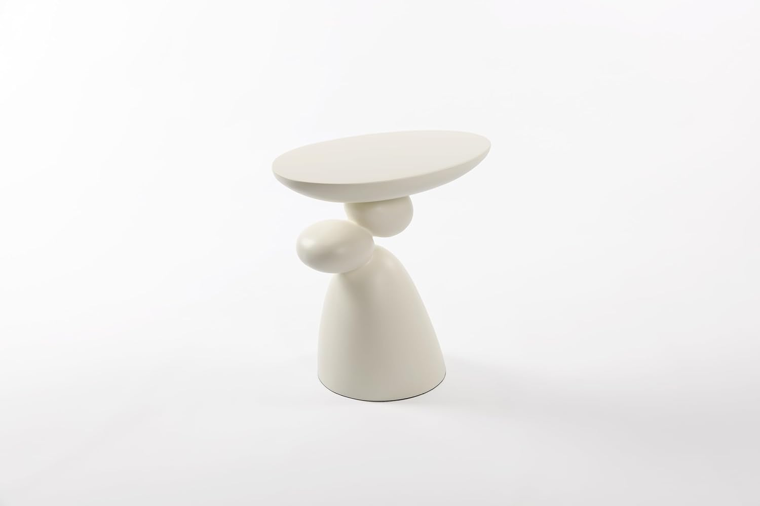 Lucky Stone End Table, Fiberglass Side Table, Modern Minimalist Oval Corner Table, Accent Coffee Table with Decor, for Living Room Bedroom Guestroom, 19.7'' H (White)