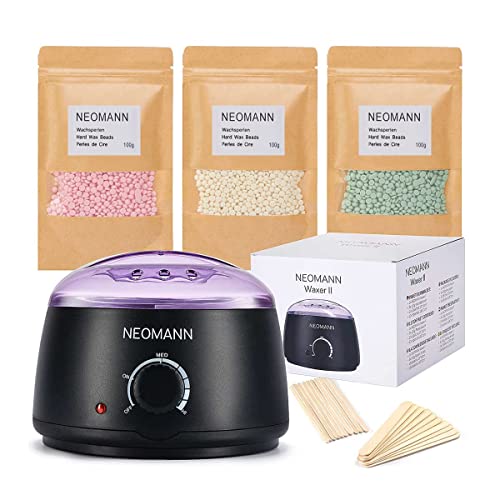 Waxer II Waxing Kit for Women and Men Non-Sticky, Teflon-Coated – Wax Warmer for Hair Removal incl. 300g Wax Beads, 20 Spatulas