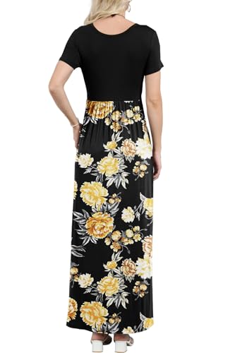 Image of EUOVMY Women's Short Sleeve Loose Plain Maxi Dresses Casual Vacation Long Dresses with Pockets