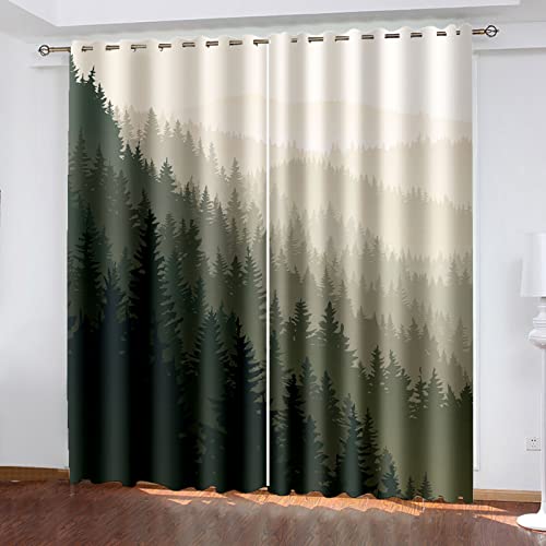 Cortinas Salon Modernas 2 Piezas Opacas Bosque Negro Blanco De Dibujos Animados Estampadas 140X160Cm Cortinas Termicas Aislantes Frio Y Calor Cortinas Dormitorio Juvenil Infantil Habitacion con Ojale