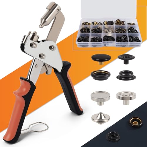 ZAPSIFOU Snap Fastener Tool, Heavy Duty Snap Fastener Kit, Canvas Snap Installation Tool with 160 pcs Boat Cover Snaps, Button Snap Kit with 15mm Black Snaps for Fabric, Tarps, Leather, Sewing