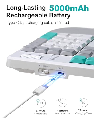 Image of Ergonomic Mechanical Keyboard with Wrist Rest, RGB Backlight | Split Design,Full Size 104-Key,Red Switches Low-Profile Hot Swappable,Volume Roller,2.4 GHz /Bluetooth /USB-C Wire,Rechargeable