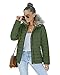 Vetinee Women Casual Faux Fur Lapel Zip Pockets Quilted Parka Jacket Puffer Coat Broute Green Large (Fits US 12-US 14)